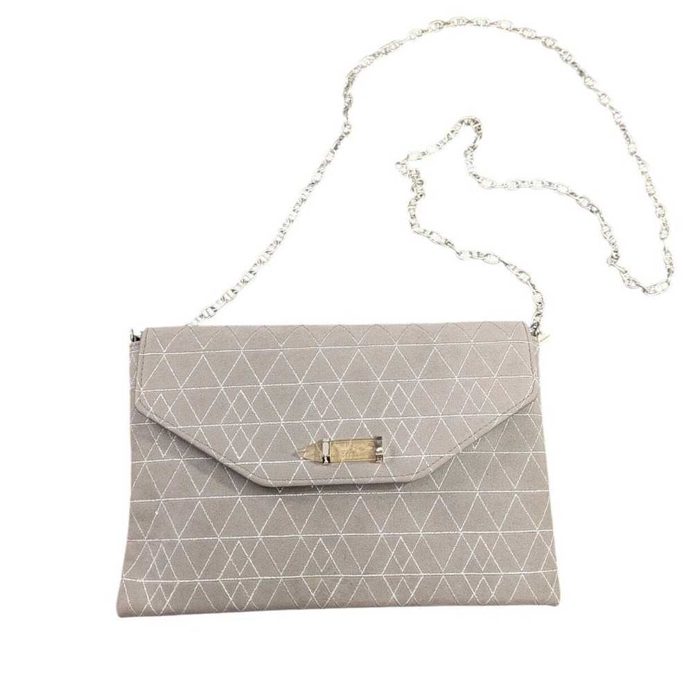 Stella & Dot Clutch Handbag With Chain Grey Silver Geometric Always By Your Side